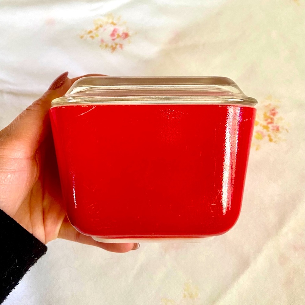 Vintage Red Pyrex & Two Glass Lids
